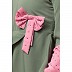 Polka dotted asymmetrical dress abaya- Jade Green-Pink Polka dotted asymmetrical dress abaya- Jade Green-Pink